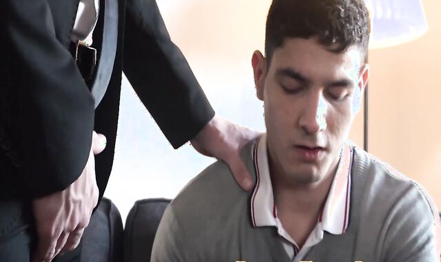 Hottie Bastian Karim bent over in a hardcore ass drilling session with suited Apolo A
