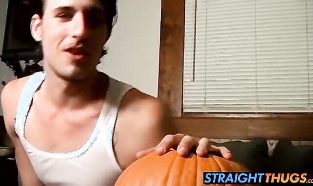 Billy and Chain carves holes on pumpkin and fucks