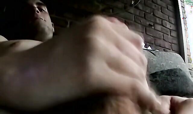 Young amateur with big dick cums while jerking off solo
