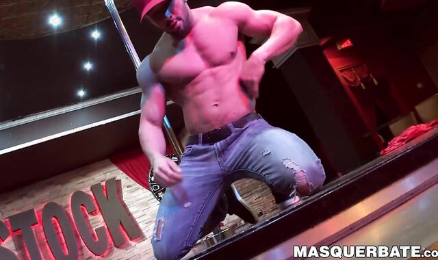 Jock moves around seductively and strips before a handjob