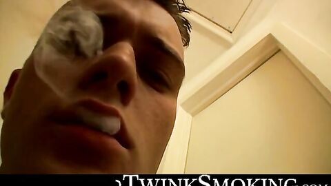 Jock Bryce Corbin oozed cum after blowing smoke and jerking in the hallway