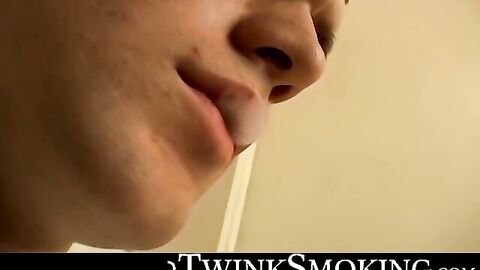 Jock Bryce Corbin oozed cum after blowing smoke and jerking in the hallway