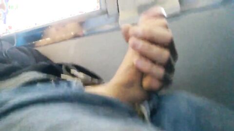 Str8 Big-Cock Hunk Strokes on the Bus