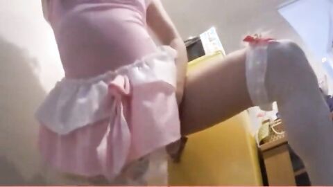 Mature Asian CD in White Stockings Plays with Sex Toy