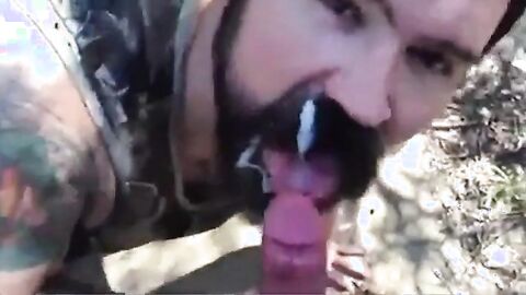 Bearded Daddy Gives Facial in the Woods