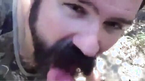 Bearded Daddy Gives Facial in the Woods