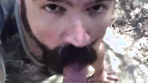 Bearded Daddy Gives Facial in the Woods