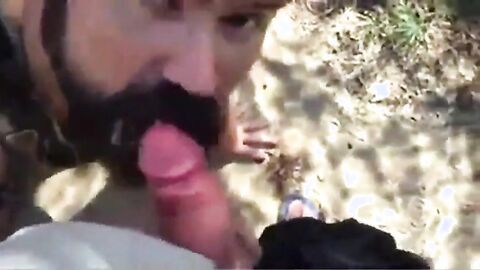 Bearded Daddy Gives Facial in the Woods