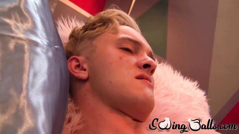 Slim blonde Oliver Tucker plugs a  dildo in his ass and then proceeds to harvest cum