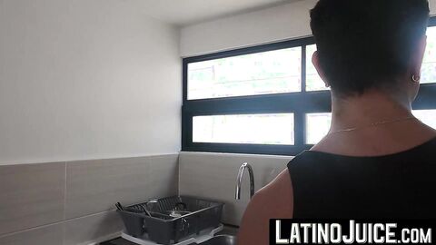 LatinoJuice.com - Naughty Alfonso Osnaya stretches his mouth with two big lean cocks