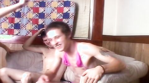 Nolin and his straight pal Hollywood are throbbing hard while a blonde sucks them