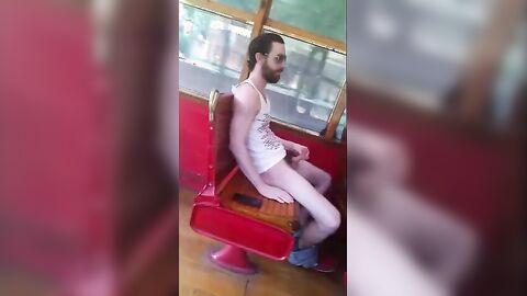 Str8 Big Cock Guy Strokes in Bus