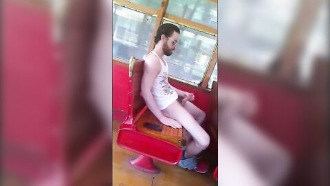 Str8 Big Cock Guy Strokes in Bus