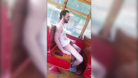 Str8 Big Cock Guy Strokes in Bus