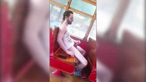 Str8 Big Cock Guy Strokes in Bus