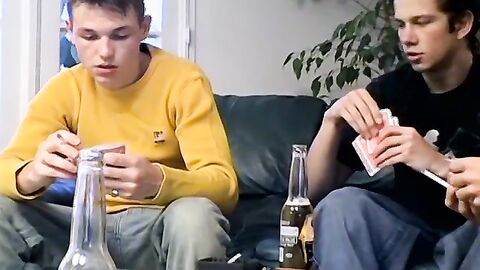 Playing cards while chainsmoking turns into smoke fucking by twink Mathiew and four o