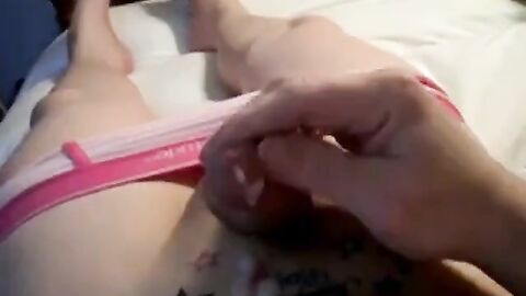 Pink Crossdresser's Small Cock Masturbation