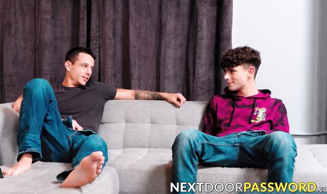 Handsome Zayne Bright is jerking his cock before Kyle Wyncrest joined him to ram his