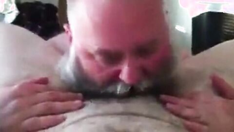 Bearded Daddy Sucks Big Cock