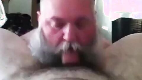 Bearded Daddy Sucks Big Cock