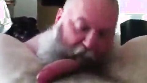 Bearded Daddy Sucks Big Cock