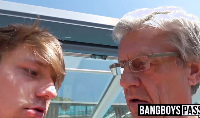 Old and young oral session with grandpa and twink cute dude