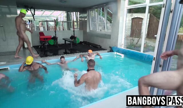Huge cock rock hard hunks group bareback fun by the pool