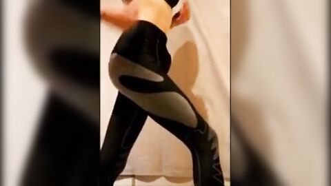 Sissy Crossdresser Strips and Shows Off Bulge in Leggings