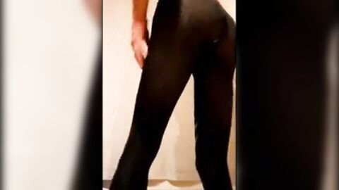 Sissy Crossdresser Strips and Shows Off Bulge in Leggings