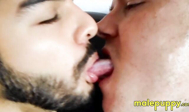 Leo is deeply kissing Sebastian Cums and shoves his tongue all the way to his throat