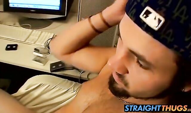 Bam gets horny and jerks dick while in the office