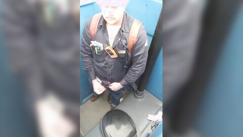 Bearded Hunk Strokes Cock Outdoors in a Porty Potty