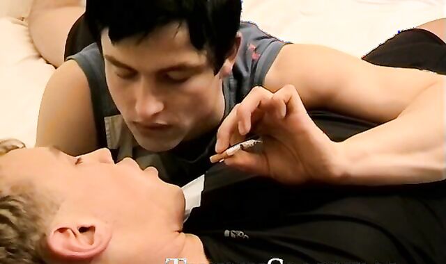 Erotic smoke swapping and ass rimming by buff and horny buddies Roma and Gus