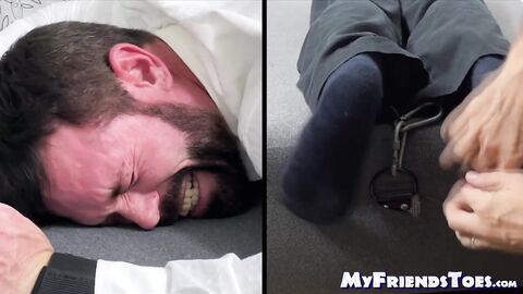 Bearded Joey was tied faced down and  screamed in tickling torture by a master