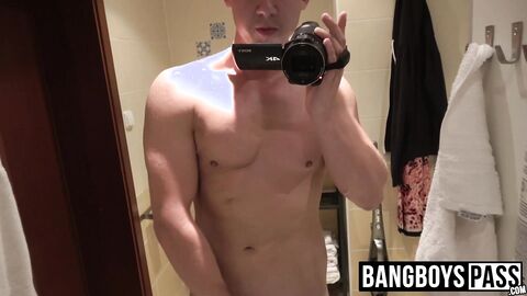 Blond jock masturbates while recording himself with camera