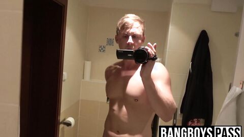 Blond jock masturbates while recording himself with camera