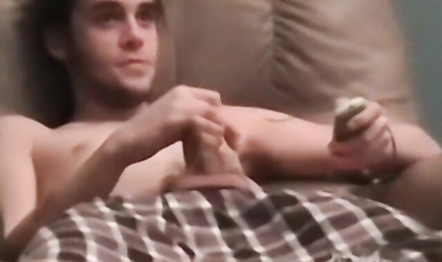 Gay amateurs masturbate to porn while a black guy blows them