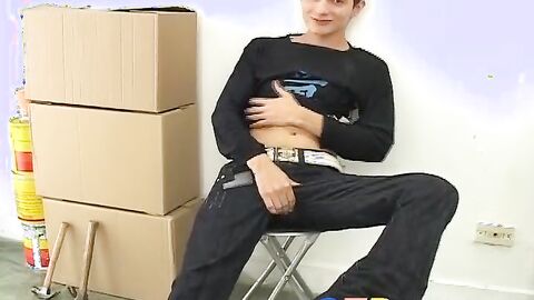 Hot big dicked twink Renato shows his goods in the store room