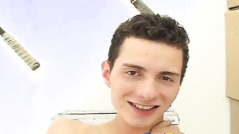 Hot big dicked twink Renato shows his goods in the store room