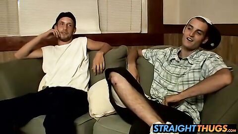 Horny boys Ajax and Cg loves wanking on living room couch