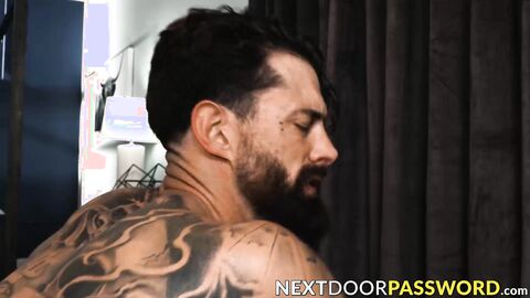 Bearded Hunk Alpha Wolfe devours the throbbing cock of Blake Wilder in a hard dick ri