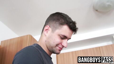 Deep throat and raw ass stuffing for bald man in threesome