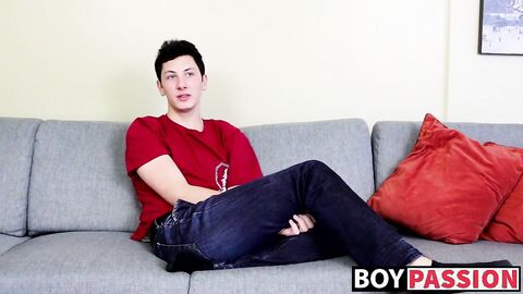 Cute twinkie jerks off after open minded interview