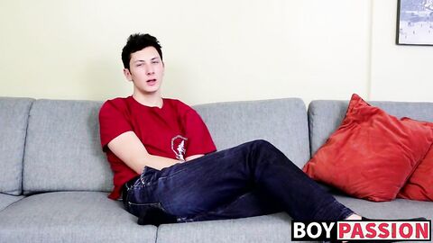 Cute twinkie jerks off after open minded interview