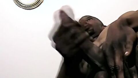 Athletic black amateur jerks off his BBC and cums solo