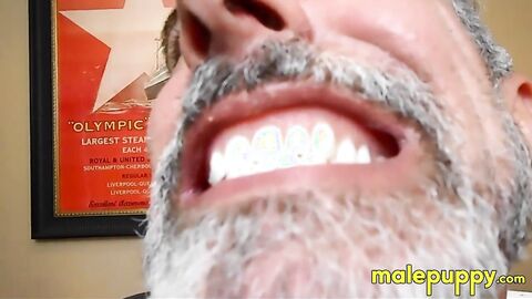 The giant daddy Richard Lennox is so disgusting with nuts stuck on his teeth