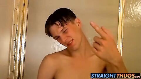 Aaron gets horny and beats hard cock on bathroom floor