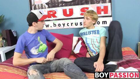 Blonde twinks face covered in cum after doggystyle drilling