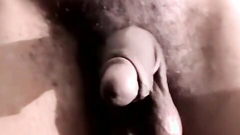 Young black amateur strokes his lubed up BBC and cums