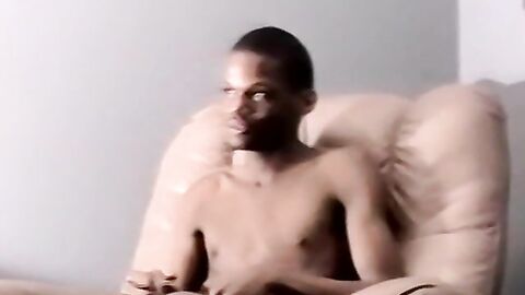 Young black amateur strokes his lubed up BBC and cums